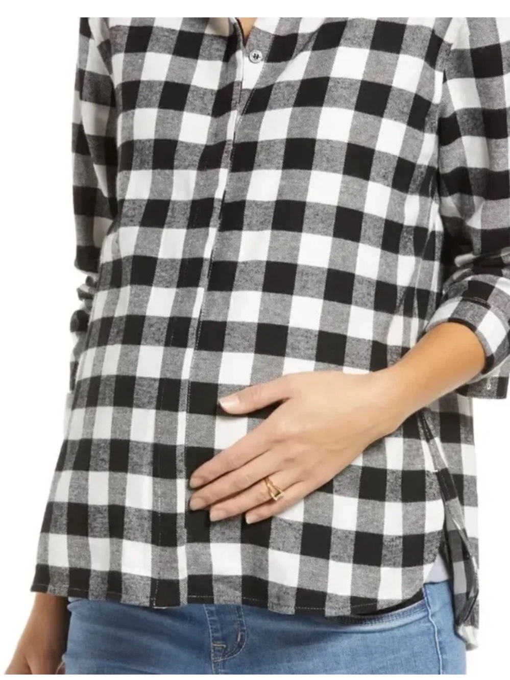 NWT Loyal Hana LOCHLYN Black White Check Button Down Maternity Shirt Size XL